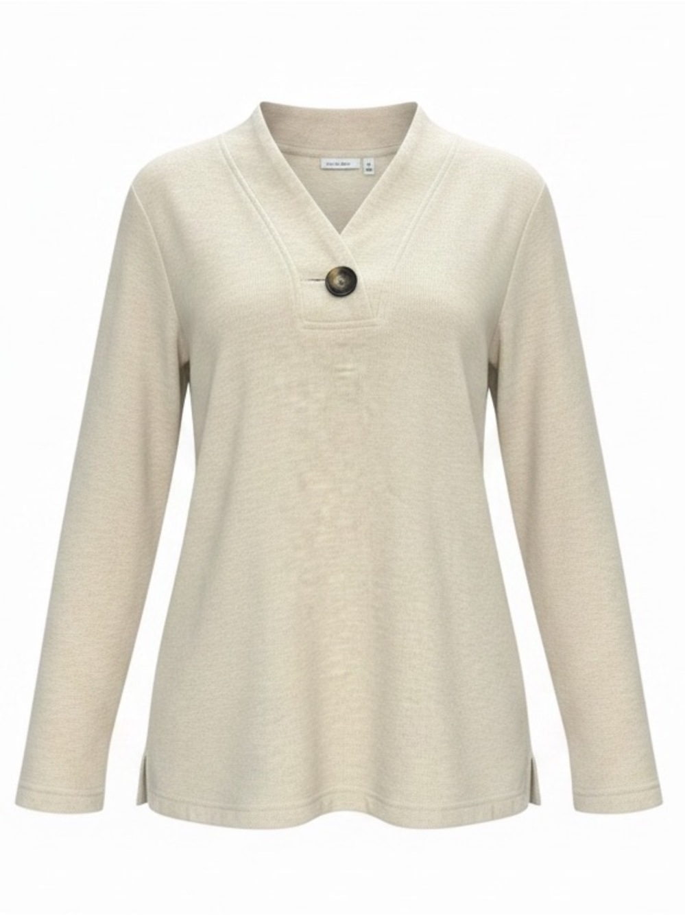 Croft and Barrow Beige Cream Knit Long Sleeve Top Size Medium Minimalist V‑Neck